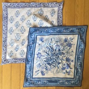Two blue cotton scarves/handkerchiefs